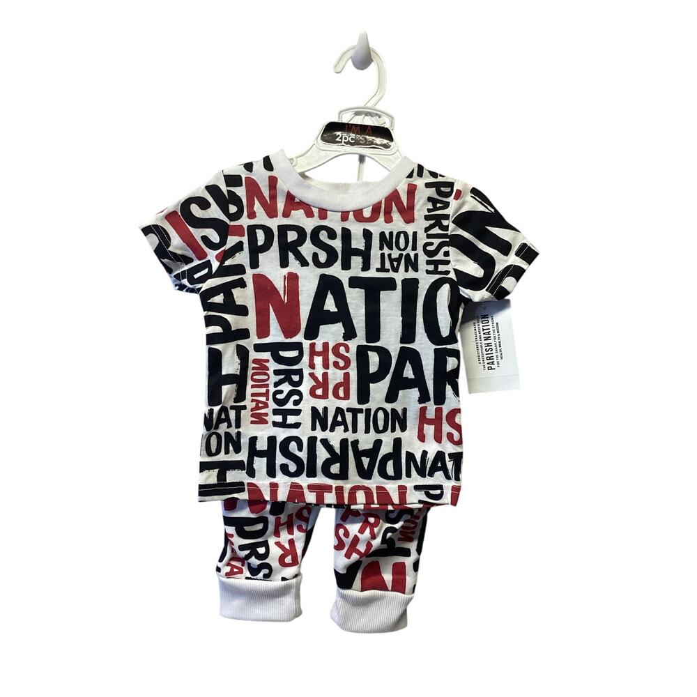 Parish Nation Boys Short Sleeve Tee Shirt & Pants PN Logo Print 24 Months